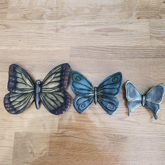 Set of 3 Ceramic Butterfly Wall Hang Decor Set Blue MCM 3D Hanging - Picture 3 of 6